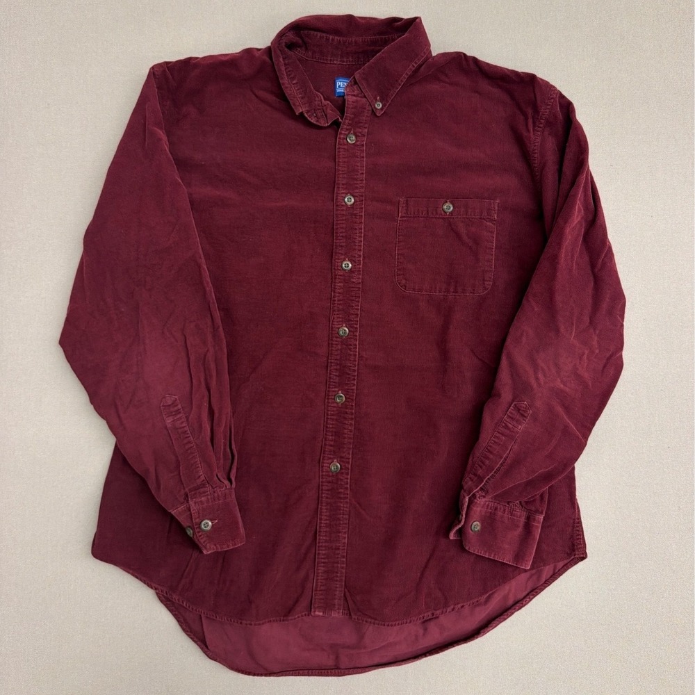 Pendleton Mens XL Corduroy Button Down Shirt Burgundy‎ Maroon Long Sleeve Cotton